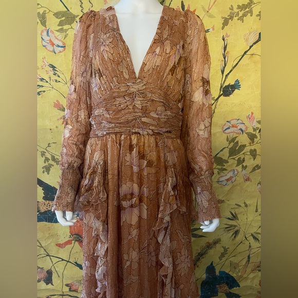 Anthropologie x BHLDN V-Neck Long-Sleeve Printed Chiffon Gown - Picture 5 of 7